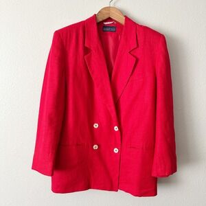 Vintage Herman Geist Red Double Breasted Linen Blend Blazer Jacket Size 12